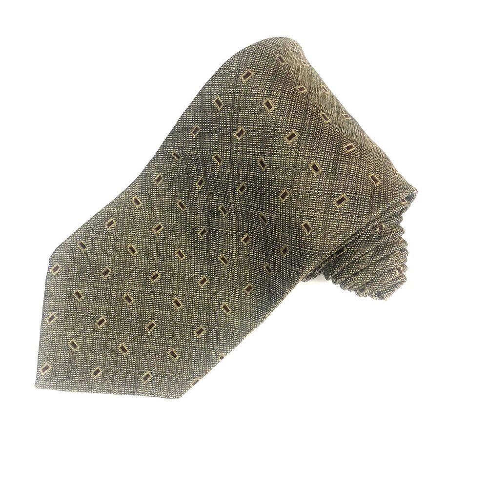 Vintage Hart Schaffner Marx Men's Silk Tie Geometric Brown Gold Italy Textured